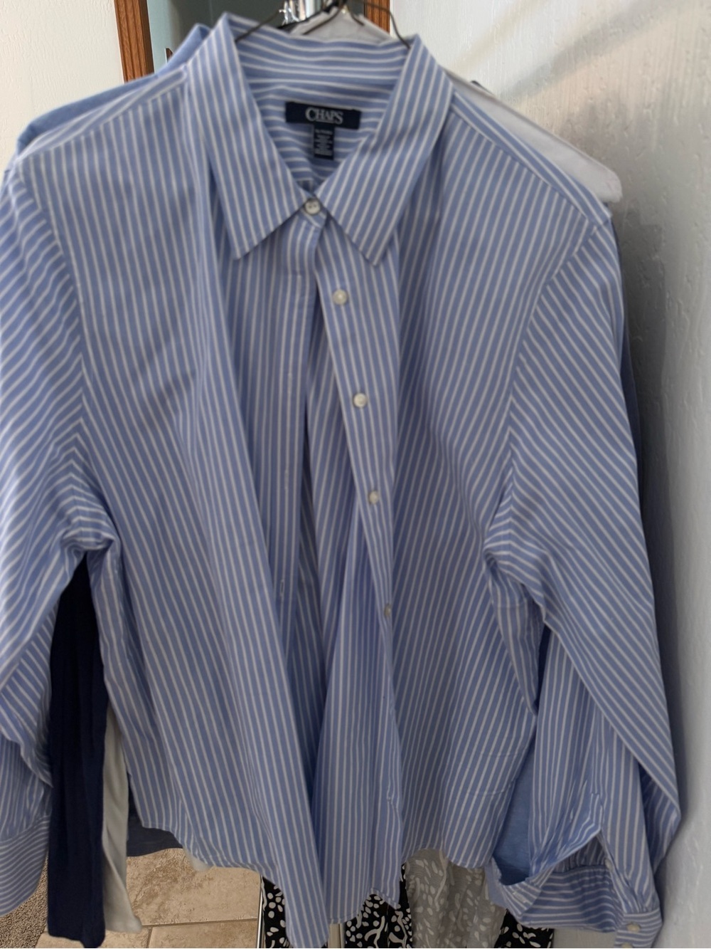 Chaps Women’s Light Blue and White Striped Dress Shirt